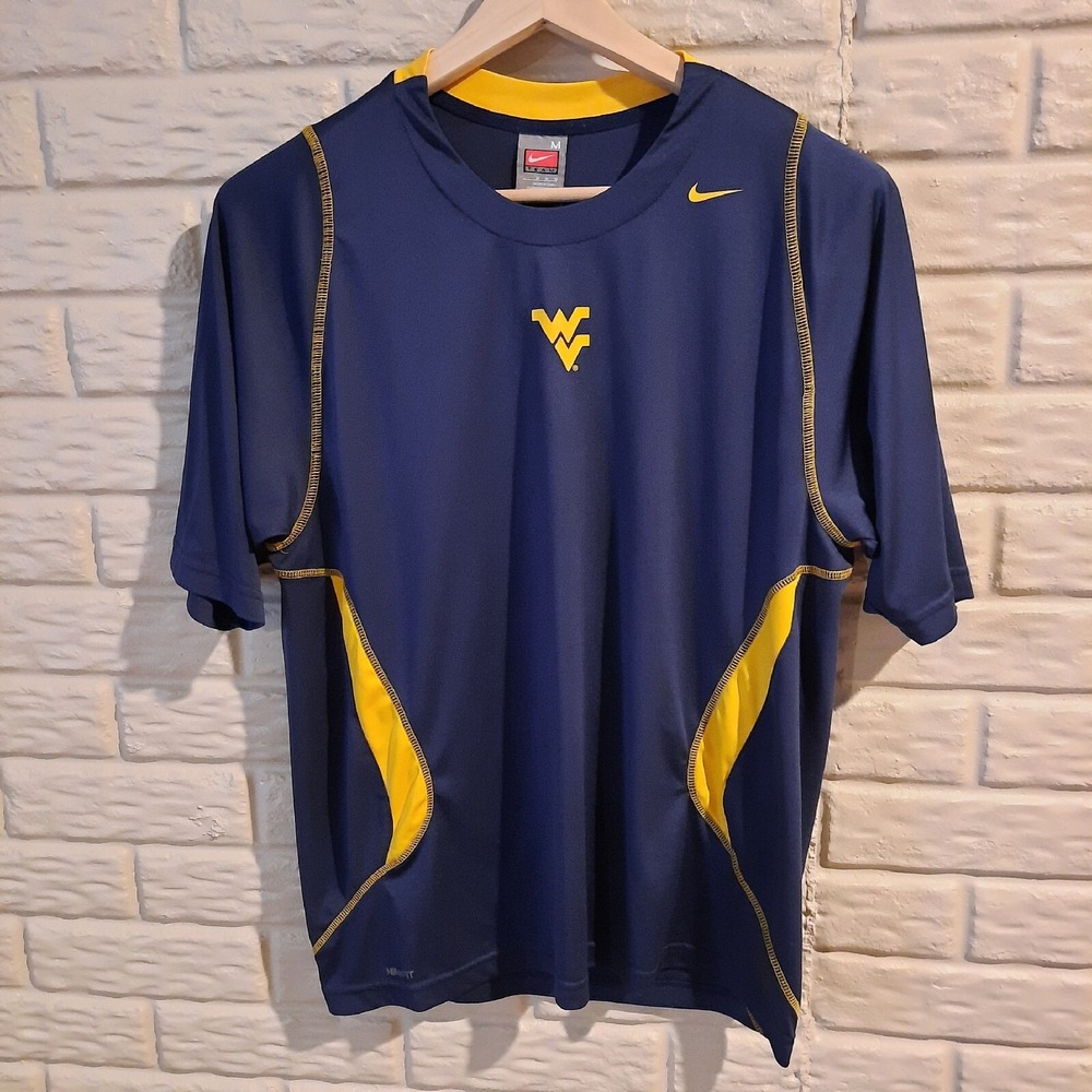 Nike‎ Shirt Mens Medium Blue WVU West Virginia Mountaineers Stretch Performance